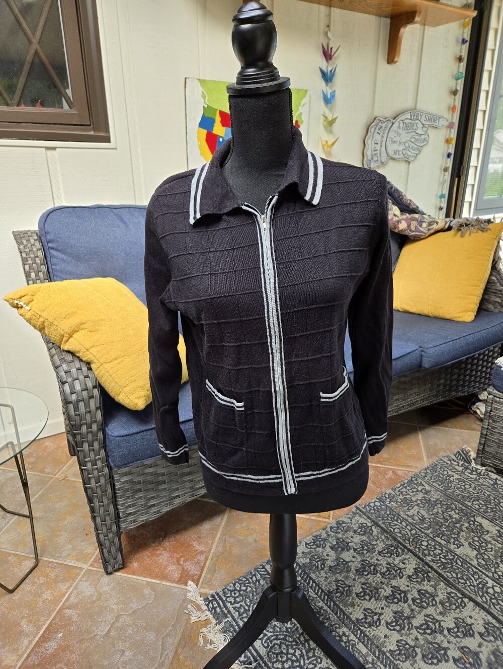 Troll Black Cotton Zip Cardigan With Grey Detail